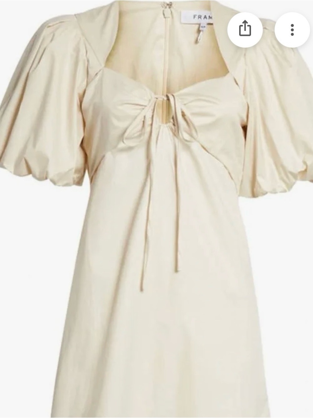 FRAME Cream Puff Sleeve Mini Dress with Front Tie